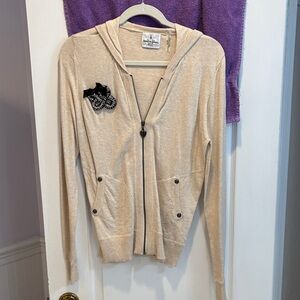 Twisted Heart Cream Cardigan with Black Accents Crystal Embellishment